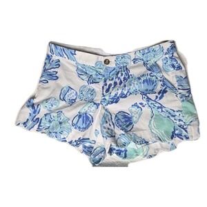 Lilly Pulitzer Women's the Buttercup Scalloped Edge Shorts Sz 8 Blue/White Green